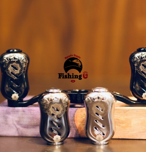 Núm tay quay máy câu hợp kim mạ titanium khắc hoa văn. reel handle knob Titanium Alloy spinning / casting